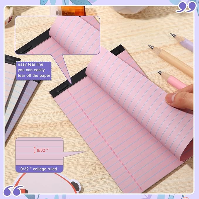 Lincia 24 Pcs 4" x 6" Legal Pad Writing Notepads Small Legal Pad College Ruled 30 Sheets Multiple Color Lined Note for Work 80 Gsm Paper for Grocery List Shopping List (Cute Color)