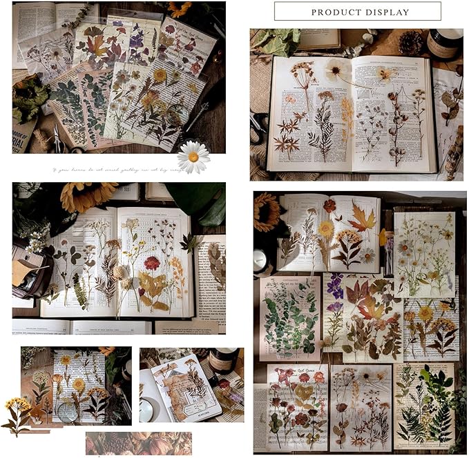 Maxleaf Botanic Series Sticker, 80PCS Large Dried Flowers Waterproof Transparent Stickers, PET Nature Plant Floral Stickers for Journaling Scrapbooking, Clear Flower Decals