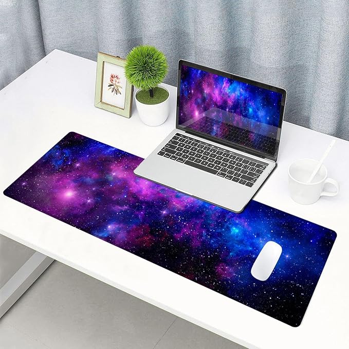 Large Mouse Pad, Extended XL Gaming Mousepad, Non-Slip Rubber Base Keyboard Mouse Mat Desk Pad for Work, Game, Office, Home, 31.5 x 11.8 in, Purple Galaxy, PL230707027