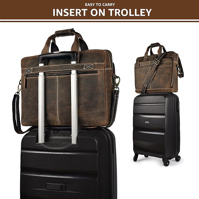 LEATHER VILLAGE 18" Leather Laptop Messenger Briefcase Bag for Men-Leather Satchel for Travel and Office Shoulder Bag-Rustic Brown