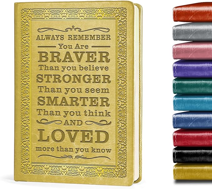 Yellow A5 Lined Leather Journal Notebook,Inspirational Leather Journal Notebook for Men Women,200 Pages 100 Gsm Thick Ruled Paper Daily Diary for School,Travel,Business,Work (Yellow)