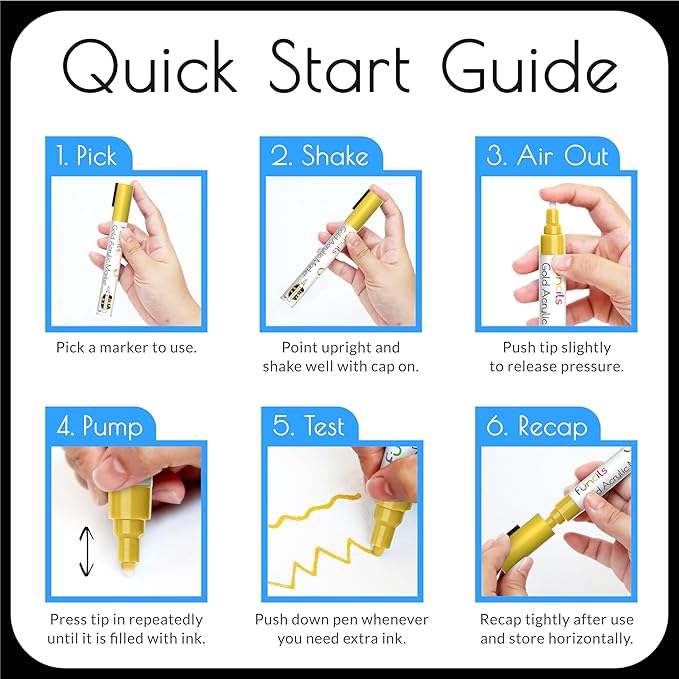 4 Dual Tip Acrylic Paint Pens - Fine Tip & Medium, Permanent & Waterproof - Acrylic Paint Markers for Rock Painting, Canvas, Wood, Ceramic, Glass, Fabric, Metal - White, Black, Gold & Silver