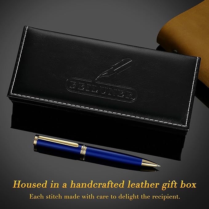 BEILUNER Personalized Blue Lacquer Gel Pen - Stunning Luxury Pen with 24K Gold Finish, ADMOK Black Refill, Executive Gift Set for Family & Friends, Writing, Fancy, Office, Retractable Pens