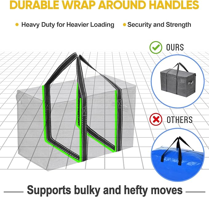 VENO 8 Pack Moving Bags, Heavy Duty, Moving Boxes Alternative, Packing Storage Supplies for Dorm Room Essentials with Zipper for Clothes, Extra Large Totes for Packaging (Dark Gray, 8 Pack)