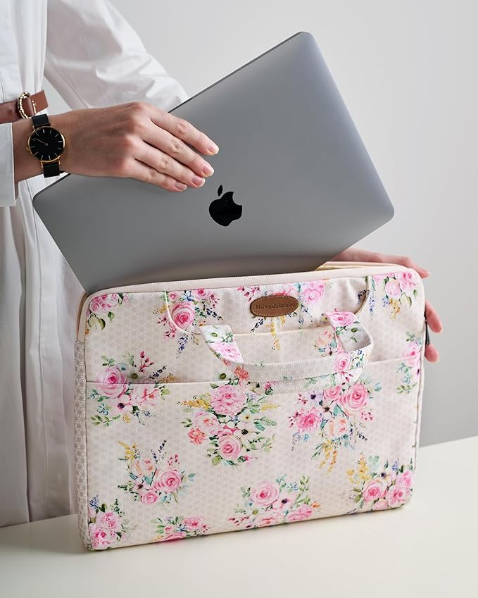 Maison d'Hermine Laptop Bag upto 13.5 inch Stain and water repellent Cotton canvas - Sweetrose Lavender