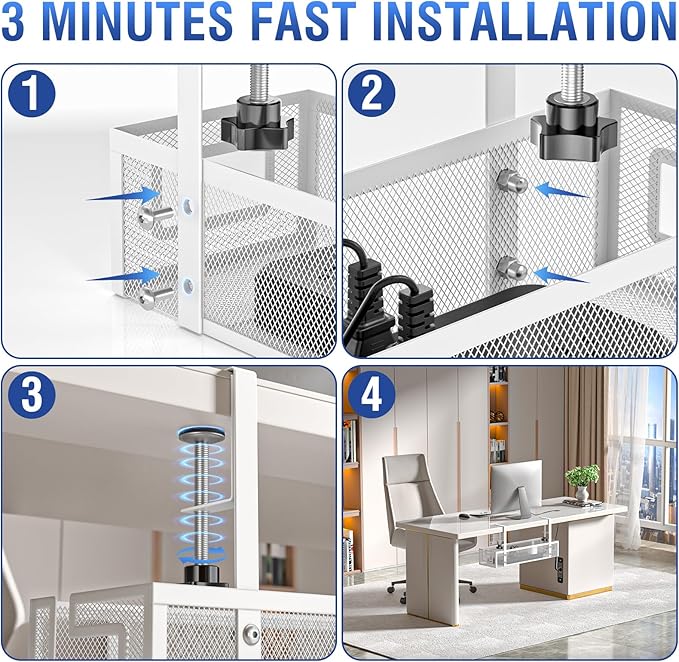 Under Desk Cable Management Tray - GZOKMOG No Drill Cord Organizer with Clamp, Reinforced Metal Mesh Workspace Organizers for Wire, Office Desk Accessories, 1 Pack White, 15.75 inch