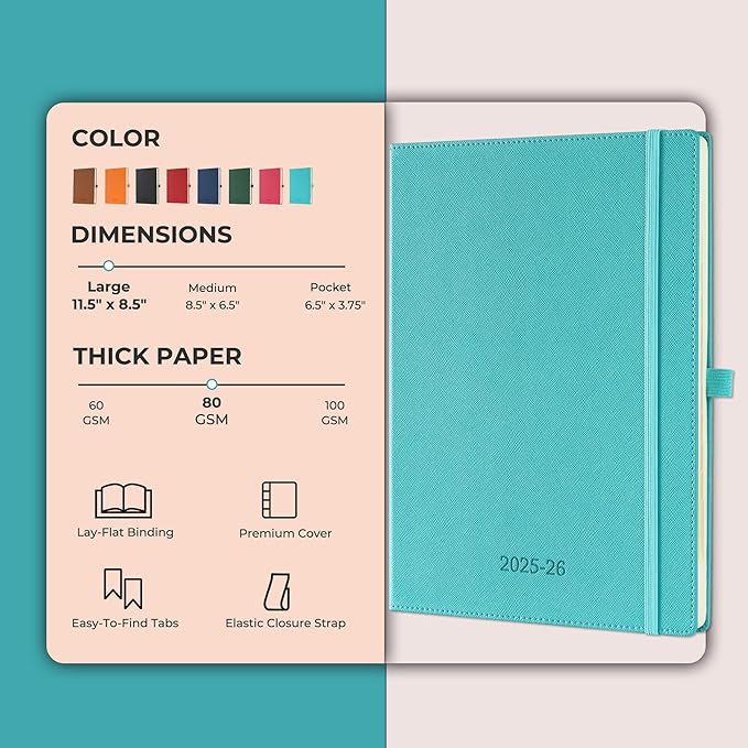 Weekly Monthly 2025-2026 Planner (July 25-Dec 26),11.5"x8.5",18 Months Agenda Plan with Month Tabs & Pocket,Expenses/Note Pages, Academic Calendar with Vegan Leather Cover,Light Blue