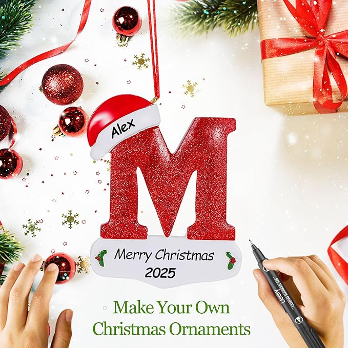 Personalized 26 Letters Ornaments for Christmas Tree 2025, Custom Christmas Ornament with Family Member's Names 3D Resin Xmas Hanging Pendant Original Gifts for Family Friends(M)