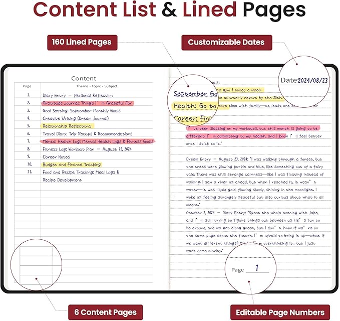 Lined Journal Notebook for Women & Men, Hardcover Leather Journal for writing, A5 College Ruled Notebook for Work & Note Taking, Perfect for Office School Home Supplies, 160 Pages, Black