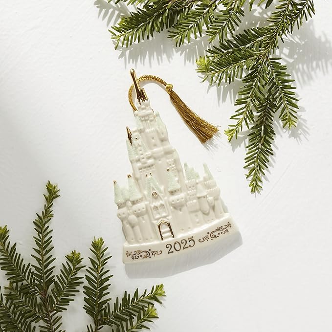 Lenox Ornaments, 2025 Cinderella Castle Christmas Tree Ornament, Porcelain with Gold Cord for Tree Decoration, Christmas Decorations Ornaments, Winter Decor, Cinderalla Castle Design (1 Piece)