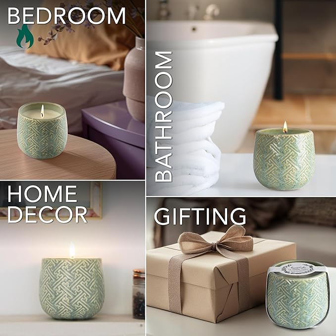 Hyggelight - The Growing Candle, Mint & Eucalyptus Scented, 10oz Ceramic Pot, Aromatherapy Candles, 100% Soy, Ida