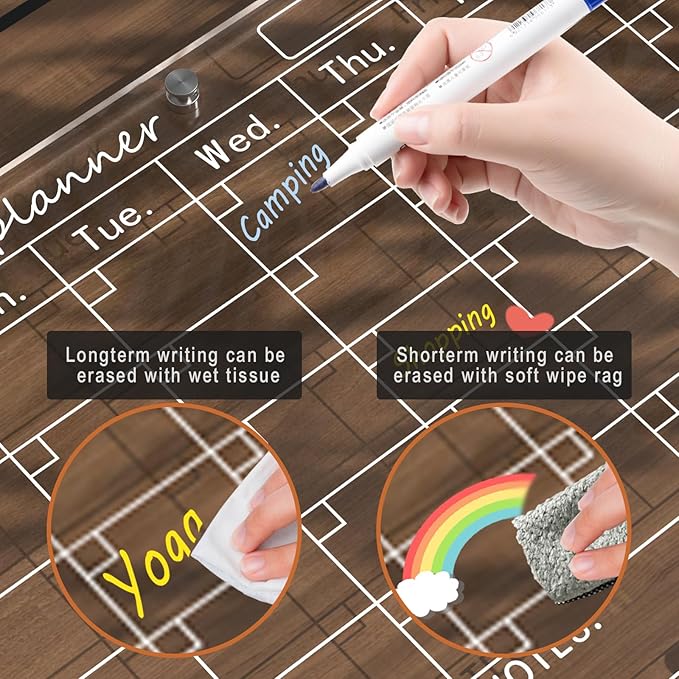 Magnetic Acrylic Calendar for Fridge,2 Pack 12"x16" Clear Fridge Calendar Dry Erase Magnetic Planning Boards Set(Monthly Planner+Blank Memo Board)
