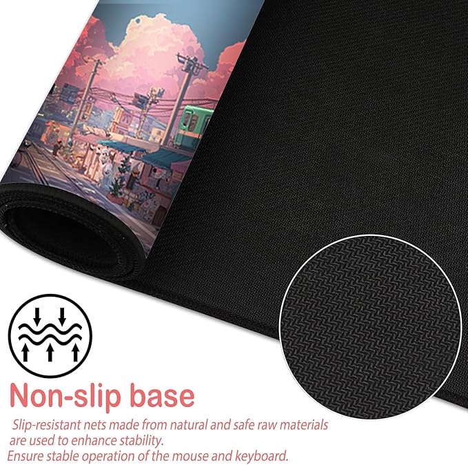 Nuxovilar Professional Large Mouse Pad & Computer Game Mouse Mat (35.4x15.7IN, Pastel Cartoon Town Art) (90 * 40cm Pastel Cartoon Town)