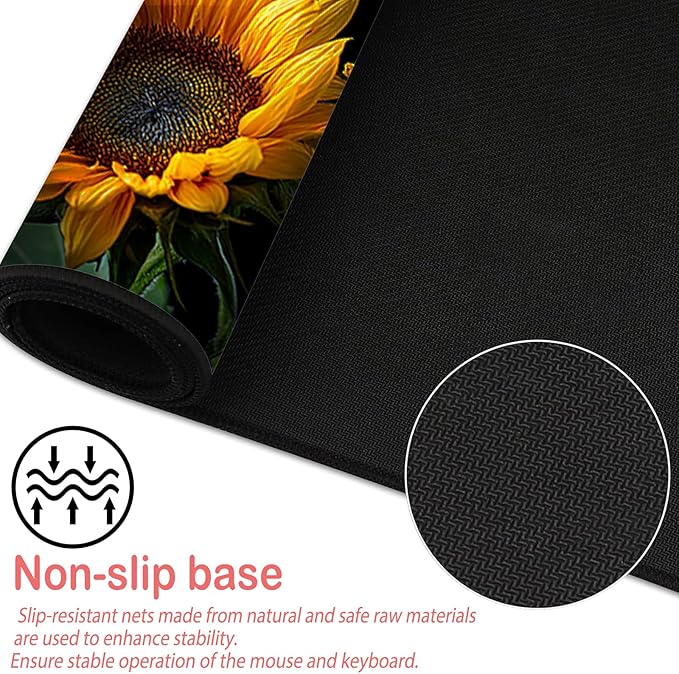 Nuxovilar Professional Large Mouse Pad & Computer Game Mouse Mat (35.4x15.7IN, Bright Sunflower Bouquet Art) (90 * 40cm Sunflower Bouquet)