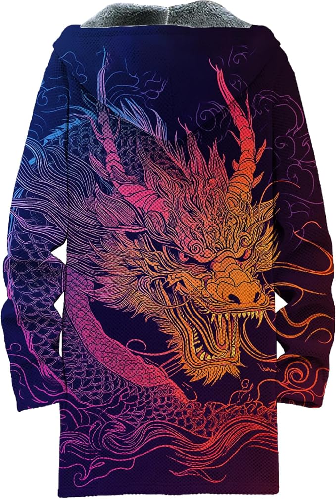 MARSVOVO Mens Cardigan Sweater Cool Graphic Lined Fleece Long Coat Zip With Pockets Fashion Coat Warm Fitted Jacket