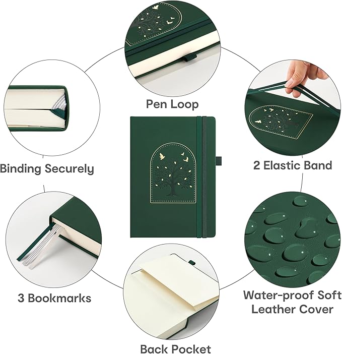 &And Per Se Lined Journal Notebook for Women&Men with Pattern, 365 Pages, 5.7'' x 8'' 100GSM Thick Paper, A5 Journals for Writing(Dark Green)