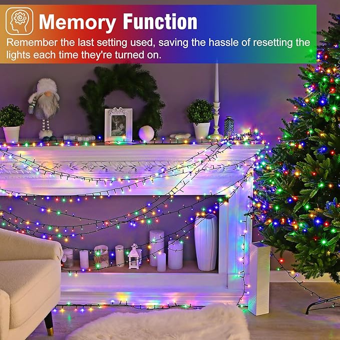 Multicolor Christmas Lights Outdoor, 100FT 300 LED Christmas Tree Lights with 8 Modes Waterproof, Plug in Connectable String Twinkle Light for Indoor Garden Patio Xmas Party Holiday Decorations