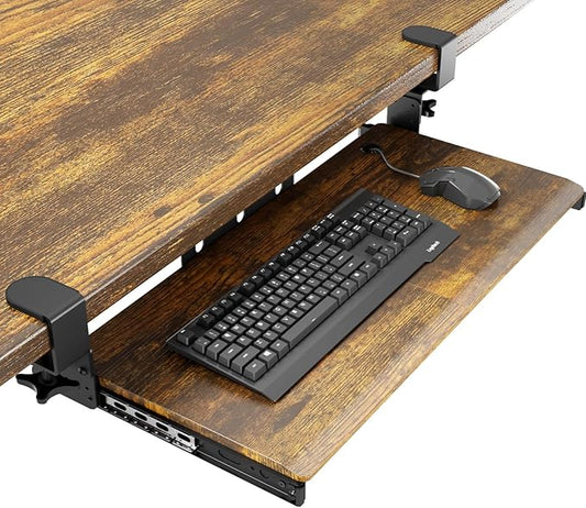 AX WABER Keyboard Tray Under Desk Pull Out with Extra Sturdy C Clamp Mount System, 27.3 (32.5 inch Including Clamps) x 11 Inch Slide-Out Platform Computer Drawer for Typing Vintage AX01WG02
