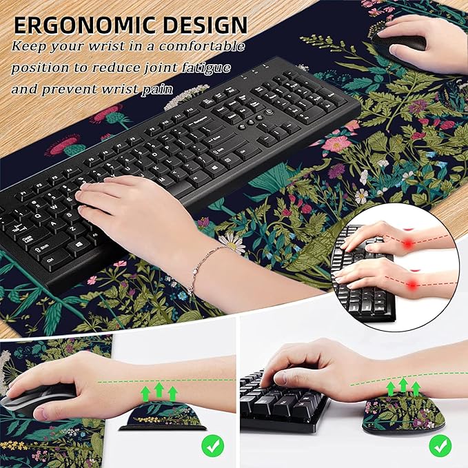 LATEEFAH Desk Mat, Mouse Pad with Wrist Rest, 4-in-1 Large Mouse Pads for Desk, Ergonomic Mouse Pad and Keyboard Wrist Rest Gaming Keyboard Mat for Office, Home