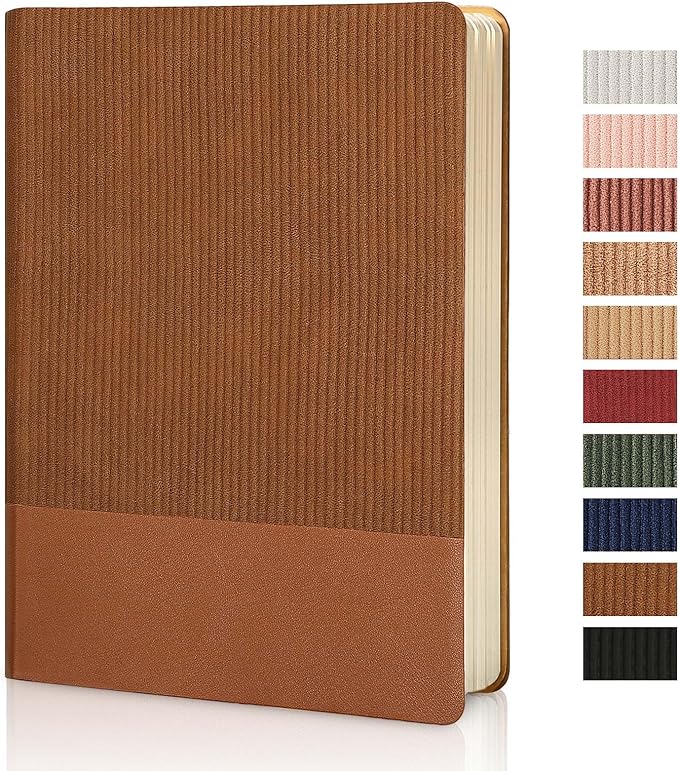 Lined Journal Notebook for Work College Ruled Note Book 5.79"x8.27" A5 PU Leather Daily Journaling 216 Pages for Women Men Writing Home School Supplies Business (Brown)