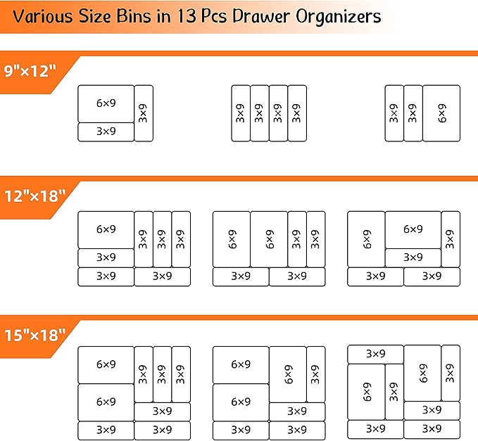 Office Drawer Organizers Bins Junk Drawer Organizers Tray Storage Dividers for Office Desk Dress Makeup (13pcs 2Size)