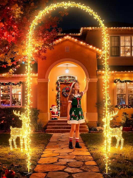 Lomotech Christmas Light Arch - 9.5Ft 460 Leds Iron Pole Archway 8 Modes Waterproof Christmas Lights with Timer for Lawn, Yard, Walkway, Garden, Party, Holiday, Christmas Decoration (Warm White)