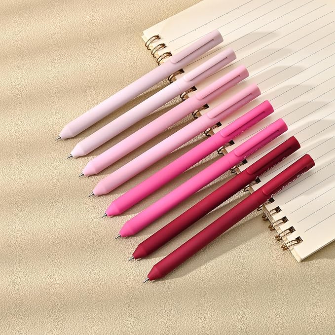 BAYTORY 8Pcs Colored Gel Pens, 0.5mm Fine Point Multicolored Ink Pen, Colorful Pens Smooth Writing for Note Taking and Marking Supplies (Red)