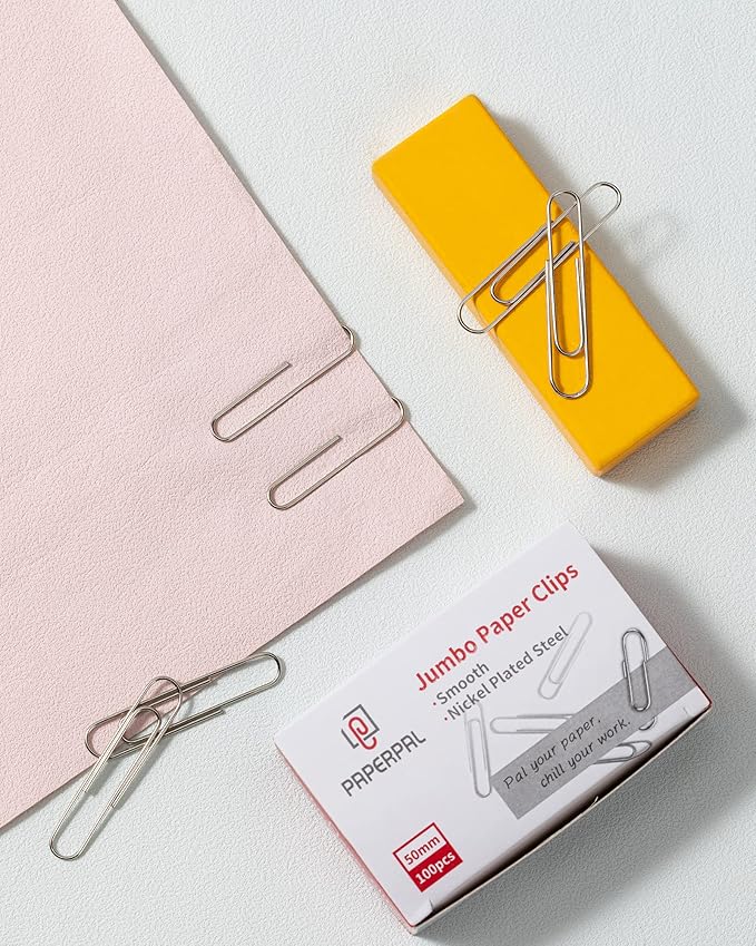 PAPERPAL Paperclips for Office School & Personal Use, Jumbo Smooth Paper Clip (2"), 1000 Large Paper Clips (10 Boxes of 100 Each), Silver