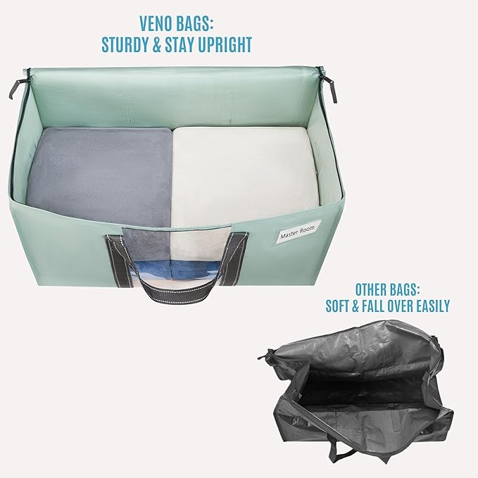 VENO 8 Pack Moving Bags, Moving Supplies, Moving Boxes, College Packing Storage Boxes with Lids Alternative, Heavy Duty Totes, Extra Large, Sturdy Handles, Zipper (Light Green with Window, 8 Pack)