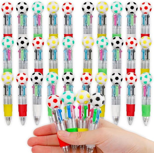 CZWZ 30Pcs Mini Multicolor Pens in One 4-in-1 Cute Pens Bulk for Kids, Ballpoint Pen for Birthdays and Children's Parties, Fun Gifts Assorted Ink Kawaii Pen(Soccer)