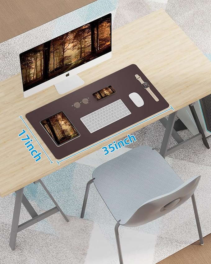 Leather Desk Pad Blotter,Mouse Pad,Office Desk Mat, Non-Slip PU Leather Desk mat,Large Desk mat,Waterproof Keyboard mat for Office/Home/Decor (Coffee,35" x 17")