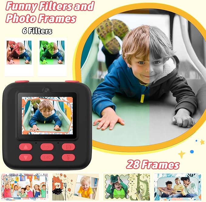 Kids Instant Digital Cameras for Boys and Girls, 1080P HD Dual-Lens Selfie Digital Camera with Print Paper & 32G Card, Christmas Birthday Gifts Toys for Toddler and Teenagers Age 3-16 Years Old