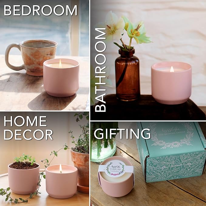 Hyggelight - The Growing Candle, Lavender Scented, 8oz Ceramic Pot, Single Wick Aromatherapy Candles, 100% Soy for Women and Men, Adelyn