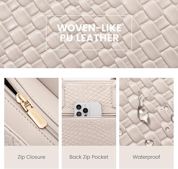 LOVEVOOK Laptop Purses and Handbags for Women, 15.6 Inch Computer Bag Work Tote Briefcase Satchel Handbags for Women with Small Clutch, Beige