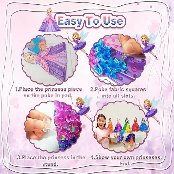 mom&myaboys Poke in Fun Art Kit for Kids DIY Princess Craft Set Birthday Gifts for Girls Ages4-8,Mess-Free Art for Children Fun Activity for Boys Old 3 4 5 6 7 8 9,Christmas Gift for Kid 3 Up