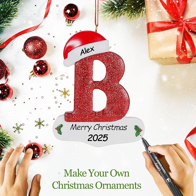 Personalized 26 Letters Ornaments for Christmas Tree 2025, Custom Christmas Ornament with Family Member's Names 3D Resin Xmas Hanging Pendant Original Gifts for Family Friends(B)