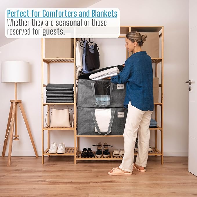 VENO 8 Pack Moving Bags, Comforter and Blanket Storage Bags for Closet, Moving Boxes, Boxes with Lids Alternative, College Dorm Packing Supplies, Foldable Heavy-Duty Tote with Window (Gray, 8 Pack)