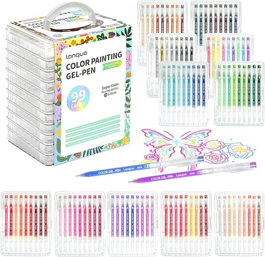 99 Color Gel Pens, 0.6 mm Fine Tip Gel Pens for Adult Coloring Book—Portable Case gel pens Colored for Journaling, Coloring, Planners, Drawing & DIY Crafts. Non-Toxic,Smooth,Water-Based