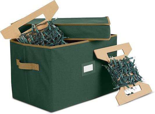Covermates Keepsakes Christmas Light Storage Box - Carrying Handles, Sturdy Interior Walls - Holiday Storage, Green