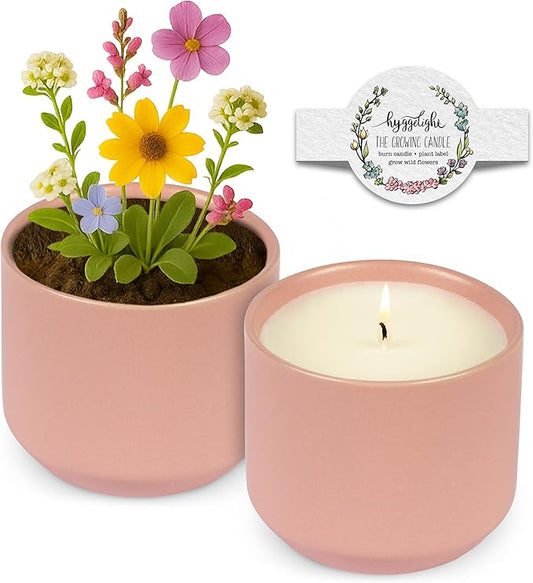 Hyggelight - The Growing Candle, Wild Flower Scented, 8oz Ceramic Pot, Single Wick Aromatherapy Candles, 100% Soy for Women and Men, Adelyn