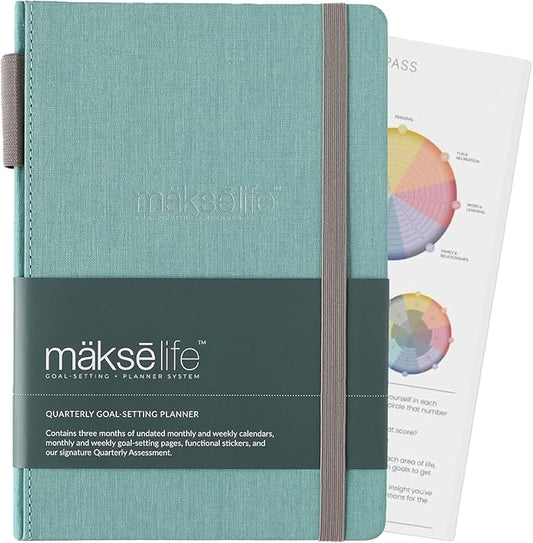 MäksēLife 90-Day Quarterly Planner - Entrepreneur Goal Setting & Project Management, Undated 3-Month Productivity Planner for Small Business Owners, Teal