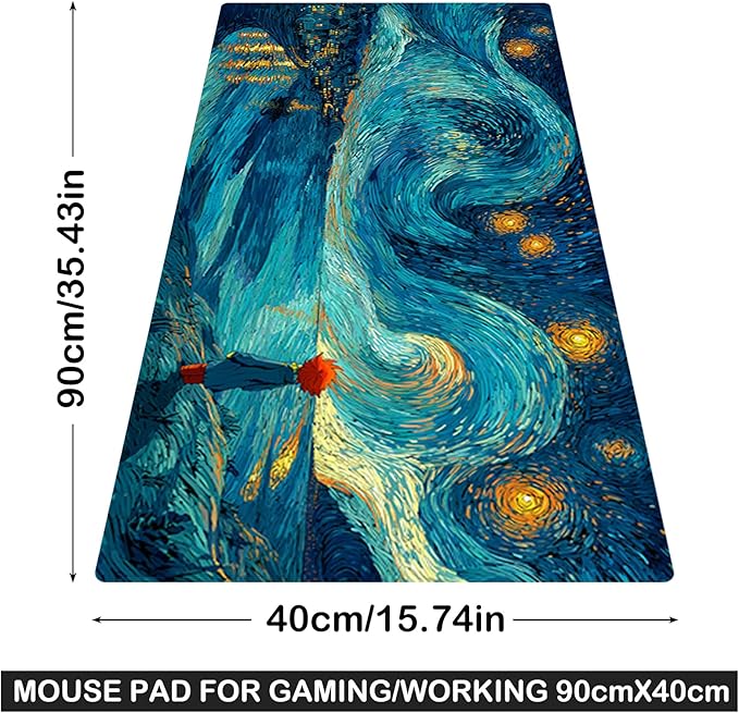 Nuxovilar Professional Large Mouse Pad & Computer Game Mouse Mat (35.4x15.7IN, Blue - Green Flowing Abstract Art) (90 * 40cm Blue - Green Flowing Art)