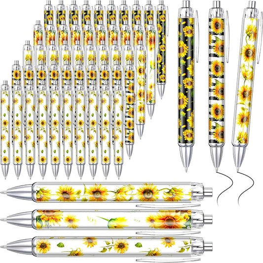 Thenshop 50 Pcs Sunflower Pens Bulk Sunflower Theme Gel Ink Ballpoint Pens Flowers Party Favors Appreciation Gifts for Mom Nurse Employee Office Summer Holiday