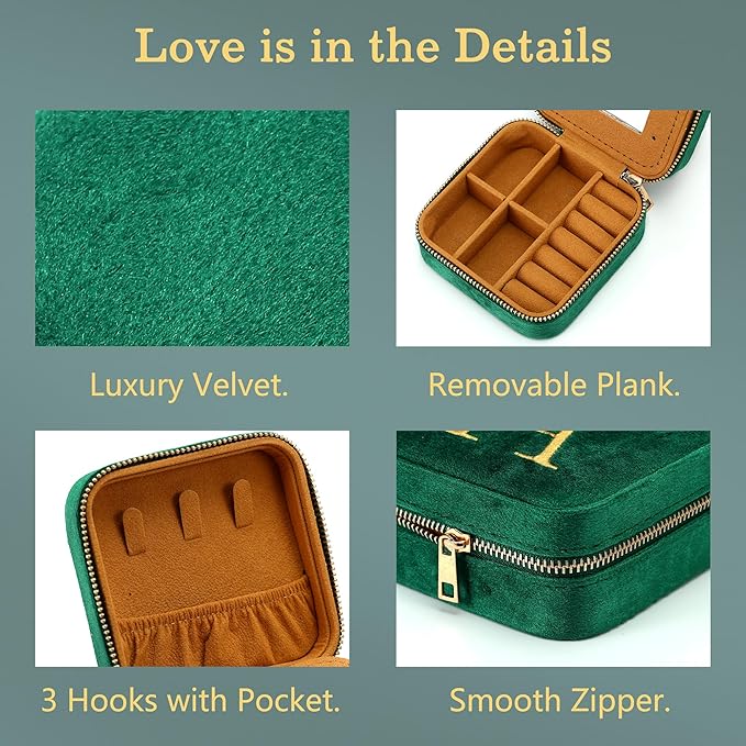Parima Sister Gifts - Gifts for Sister, Sister Gifts From Sister, Birthday Gifts for Sister, Sister In Law Gifts, Plush Velvet Emerald-Green Jewelry Box Travel Jewelry Case - Letter L, Green