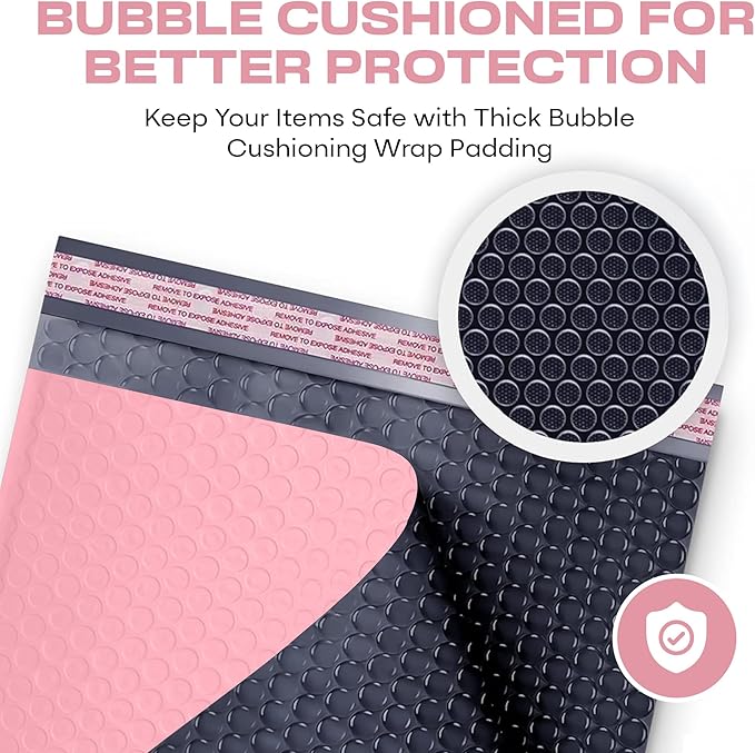 Light Pink Poly Bubble Mailers 7.25x12 inch #1 | Self Seal Padded Envelopes | Cushioned Bubble Mailer | Usable Size 7.25x11 | WaterProof | Lightweight mailing Shipping Bags | 200 Pack Bulk