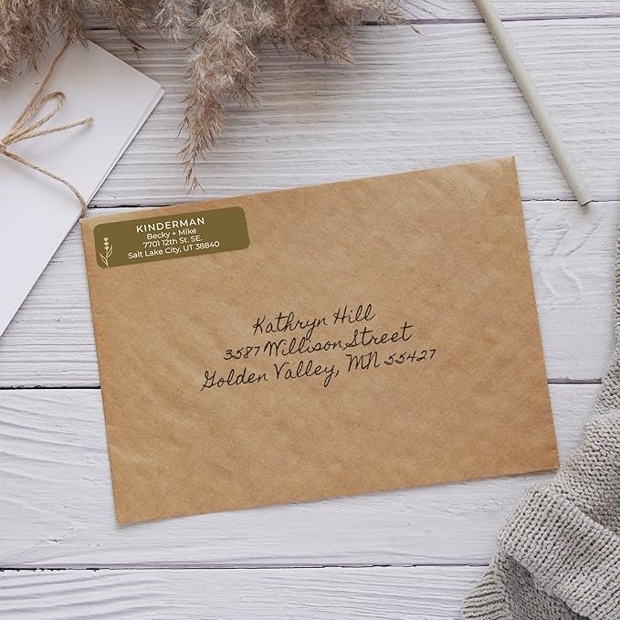 Botanical Flowers Rolled Address Labels/Roll of 500 Alternating Earth Tone Floral Illustrations Personalized Address Labels/Designer Return Address Stickers in Elegant Plastic Dispenser