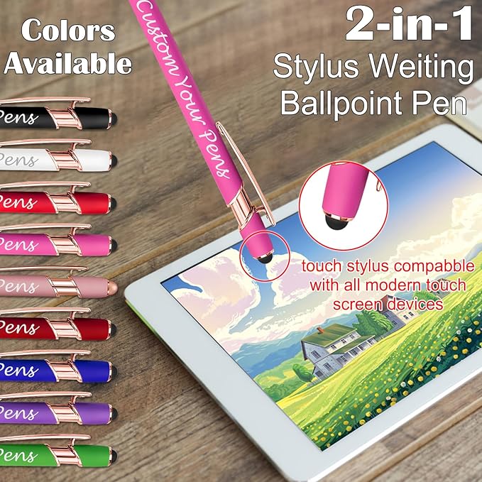 Amlion Personalized Custom Pens with Name Engraved Logo Text,150 Customized Writing Stylus Pen Promotional Item Gift for Men Women Office Business Wedding-Assorted