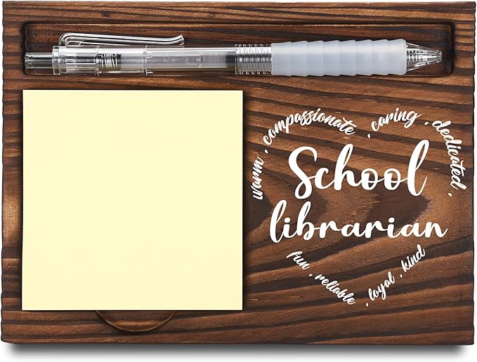 School Librarian Gifts, School Librarian Appreciation Gifts, Thank You Librarian Gifts, Sticky Note Holder, Post-it Note Dispenser for Desk, Wooden Post-it Note & Pen Holder 6.5" x 4.7" - FTA111