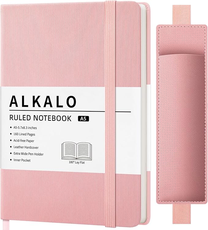 Lined Journal Notebook for Work, A5 Leather Notebook with Pen Sleeve, 100GSM/160 Pages Thick Paper, Daily Journals for Writing, School, Note Taking, Business, Travel, College Ruled