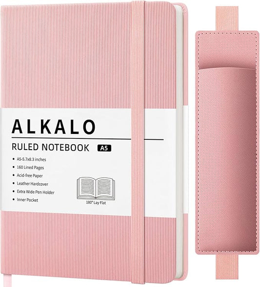 Lined Journal Notebook for Work, A5 Leather Notebook with Pen Sleeve, 100GSM/160 Pages Thick Paper, Daily Journals for Writing, School, Note Taking, Business, Travel, College Ruled